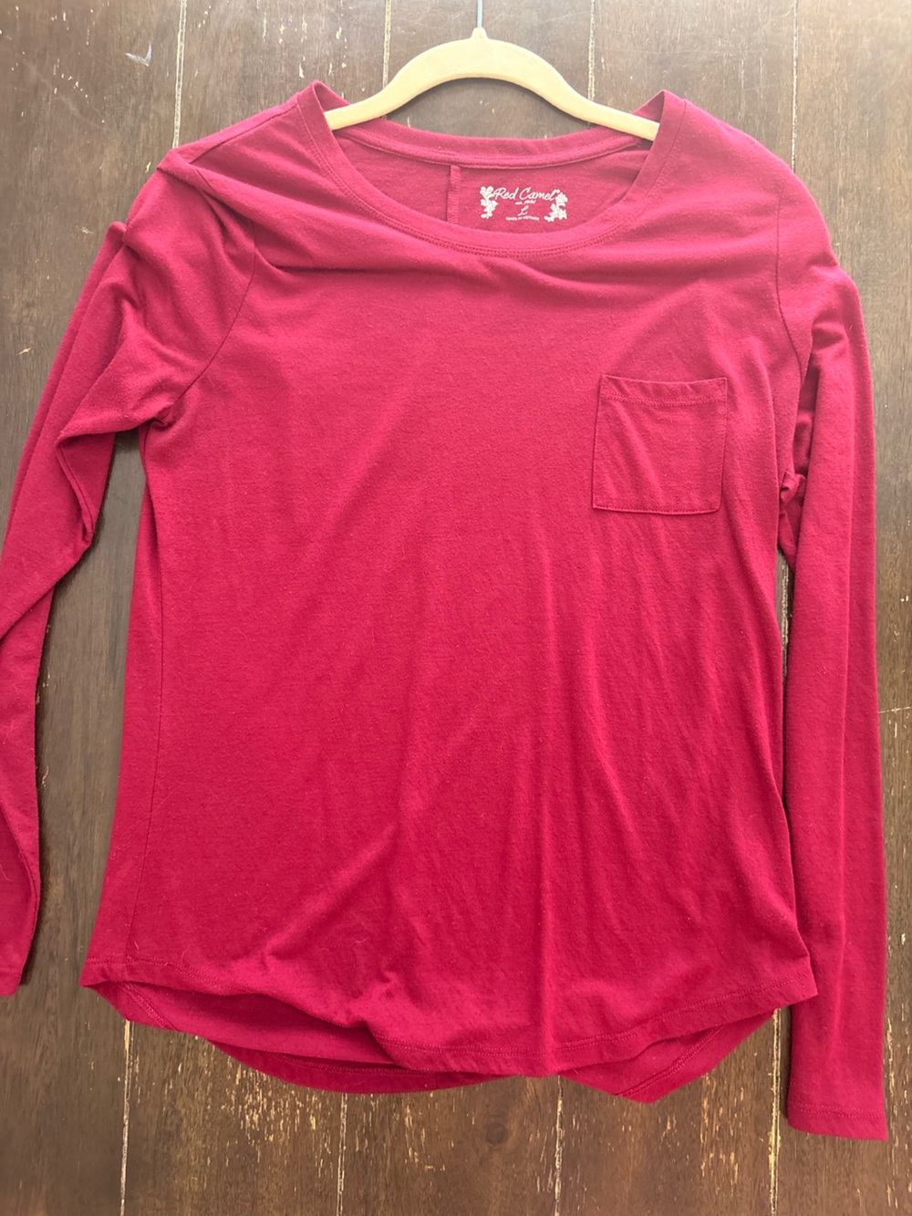 Red Camel Long Sleeve Pocket Top - Deep Raspberry